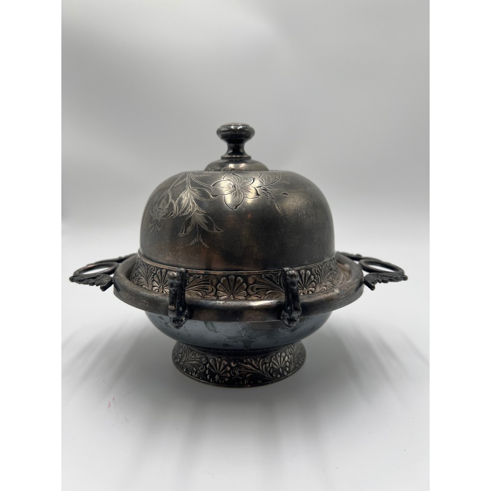 Barbour Bros Silver Quadruple Plate Butter‎ Dish with Lid Floral Engraving